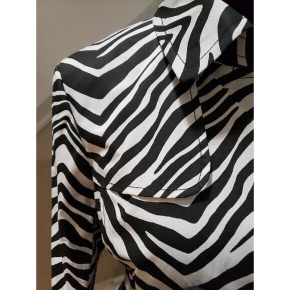 Grace Elements Women's Black White Zebra Print Double Breasted Trench Jacket M - Picture 4 of 16